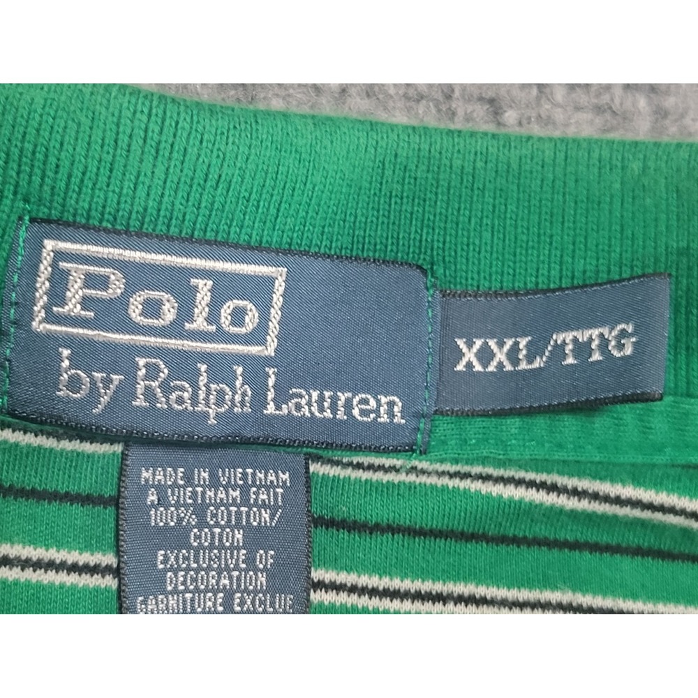 POLO RALPH LAUREN GREEN W/WHITE BLUE STRIPES ORANGE PONY POLO SHIRT SZ XX-LARGE - Picture 6 of 12